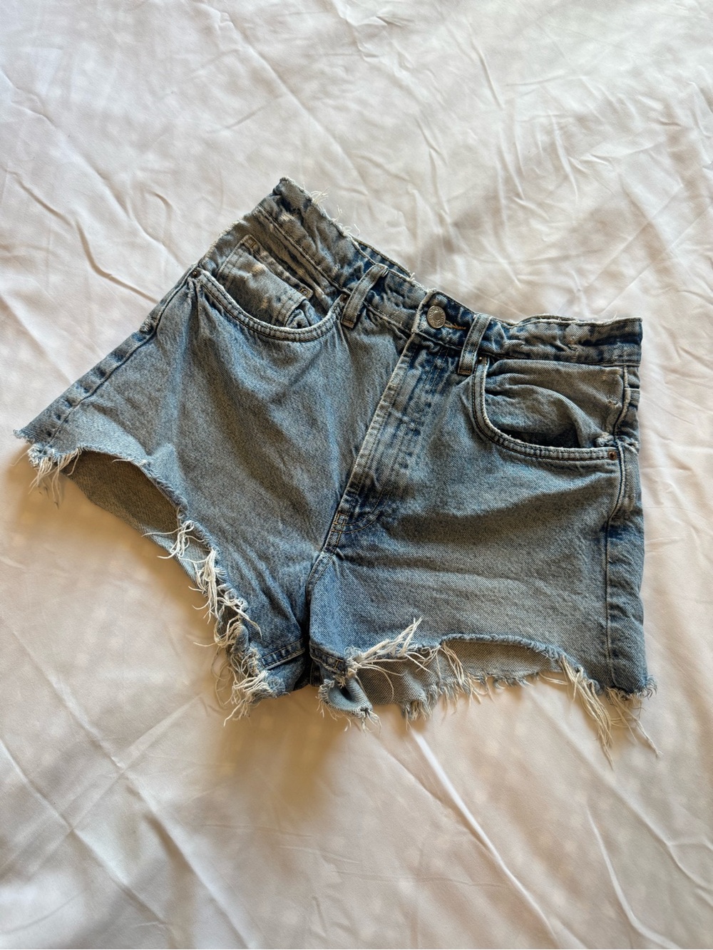 Zara Light Blue Distressed Denim Cutoff Shorts